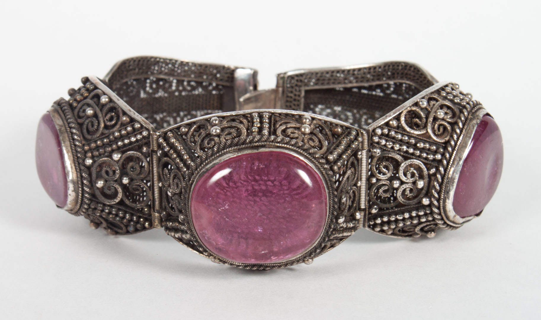 Appraisal: Chinese silver pink tourmaline cuff bracelet in L grams Condition