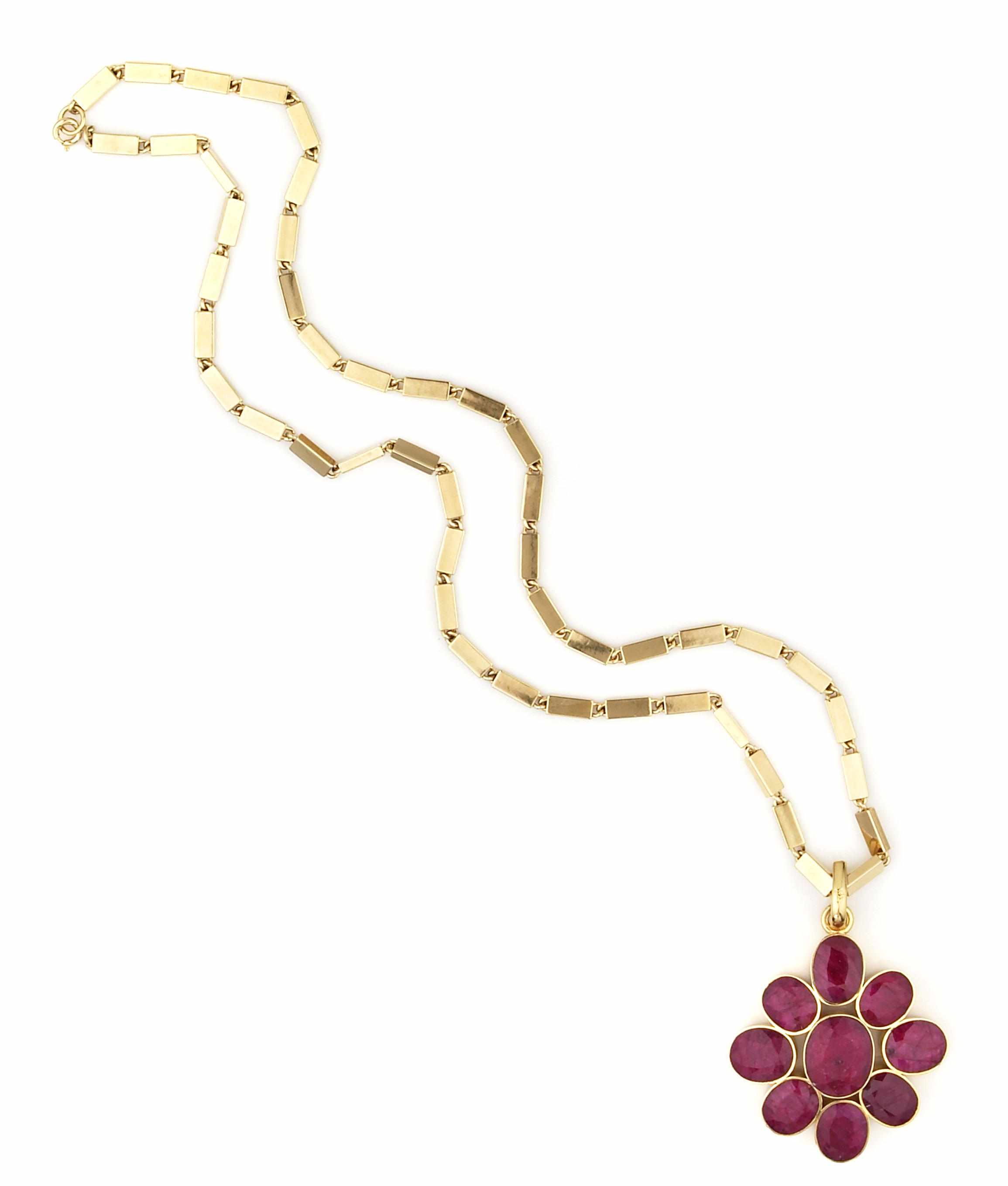 Appraisal: Tony Duquette American - sA vermeil necklace with corundum pendantlength