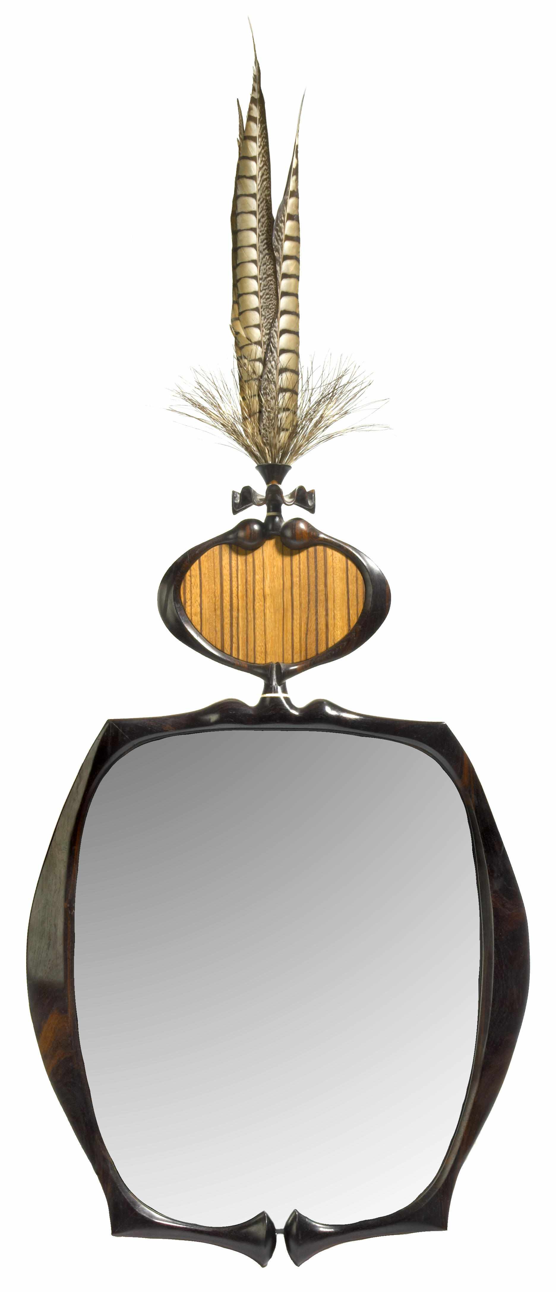 Appraisal: A Contemporary rosewood mixed wood bone and feather wall mirror