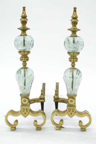 Appraisal: Pair of St Clair Art Glass Brass Andirons '' high