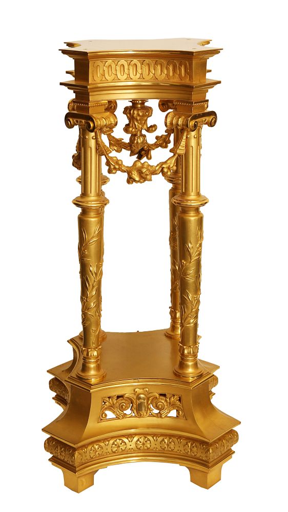 Appraisal: FRENCH GILT BRONZE RELIEF-CAST PEDESTAL TH CENTURY FRENCH GILT BRONZE