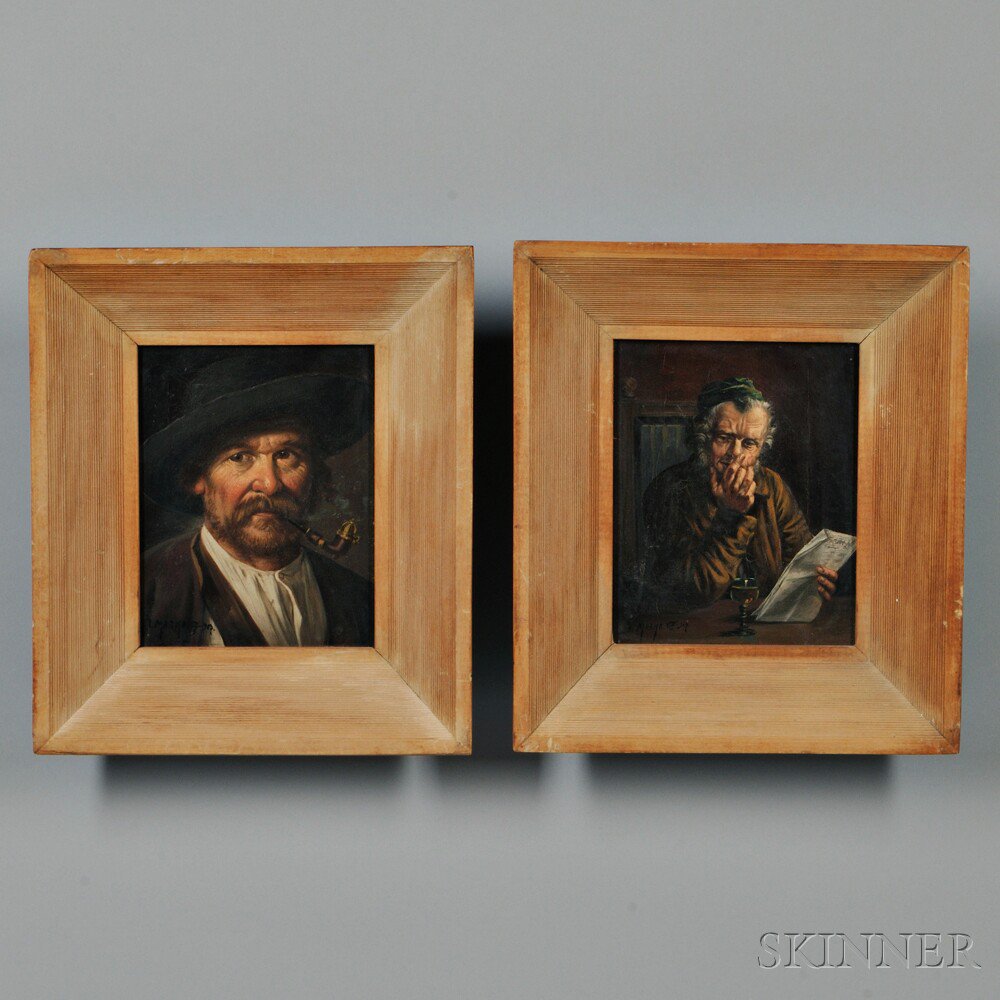 Appraisal: German School Early th Century Two Genre Portraits Man with