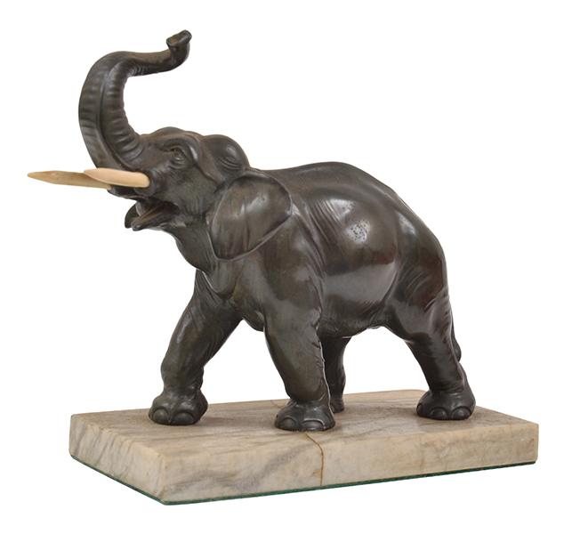 Appraisal: EARLY TH CENTURY BRONZE ELEPHANT MOUNTED ON MARBLE BASE