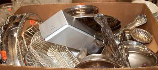 Appraisal: Group of assorted silver-plated articles including serving utensils dishes water