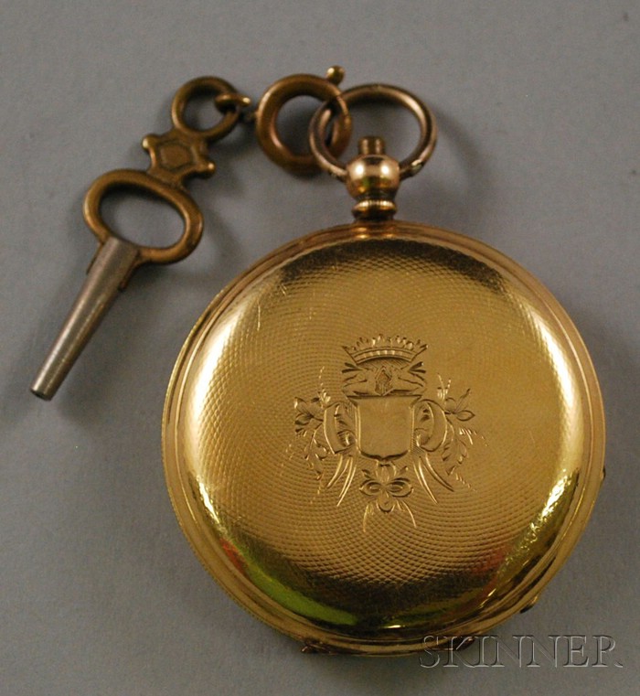 Appraisal: Lady's Swiss Gold Hunting Case Pocket Watch with Key -jewel