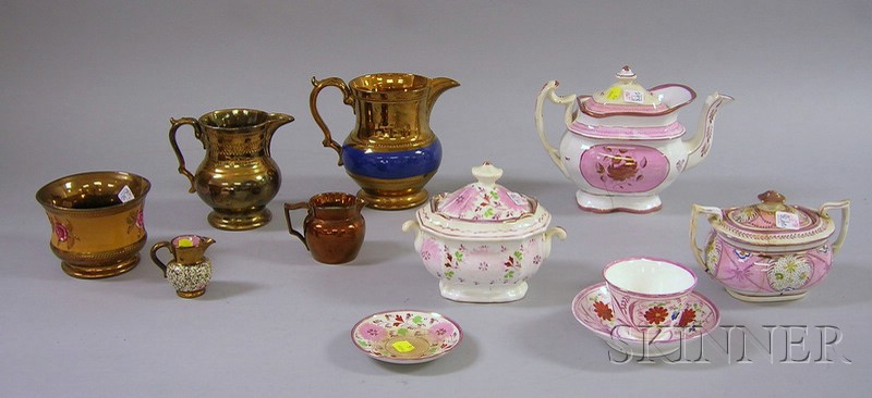 Appraisal: Eleven Pieces of English Lustreware six pieces of pink lustre