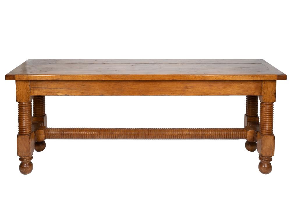 Appraisal: CONTINENTAL CARVED TURNED WOOD WORK TABLEthe rectangular three-plank top with