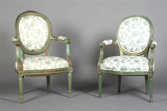 Appraisal: A Pair of Louis XVI Style Painted Fauteuil Height inches