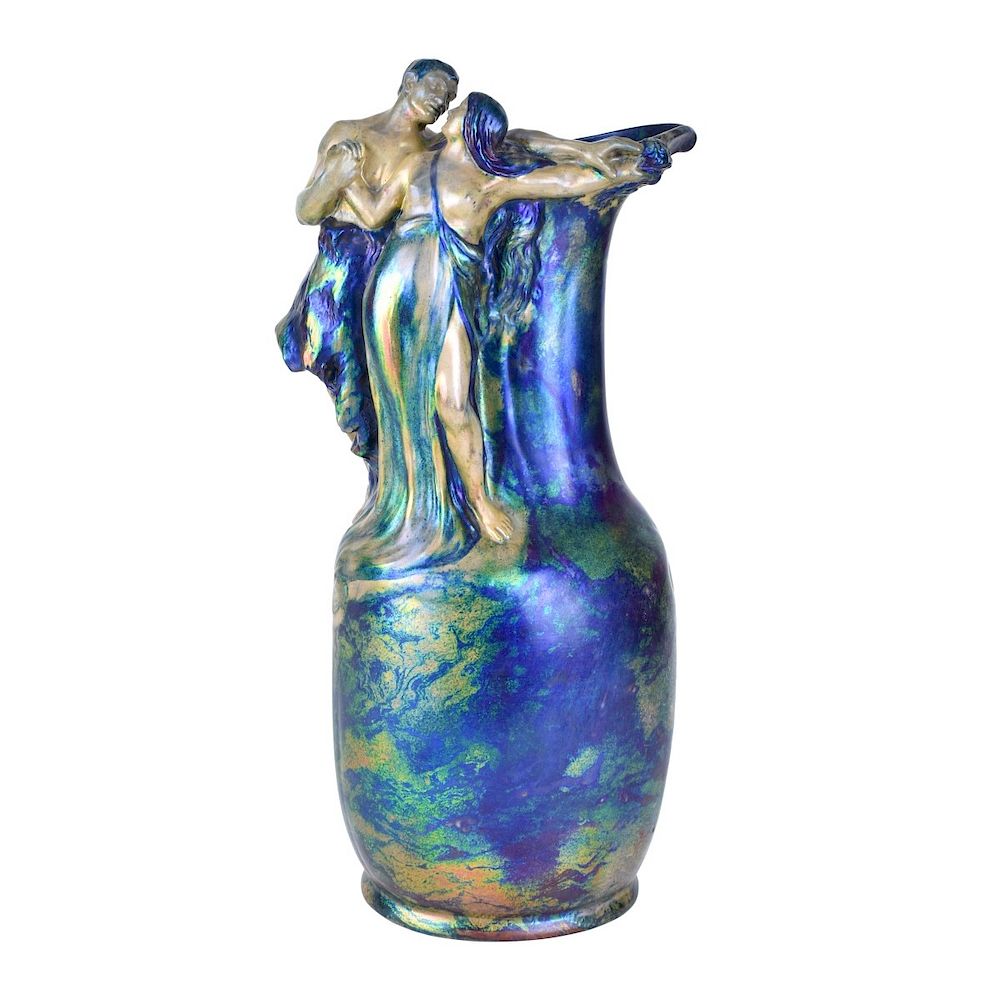 Appraisal: Zsolnay Eosin Ewer Zsolnay Eosin Glazed Ewer with Figural Handle