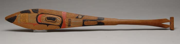 Appraisal: NORTHWEST COAST POLYCHROME CARVED WOOD CEREMONIAL PADDLE Oval pointed blade