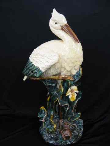 Appraisal: Majolica Figural Umbrella Stand with stork frog elaborate foliage ''