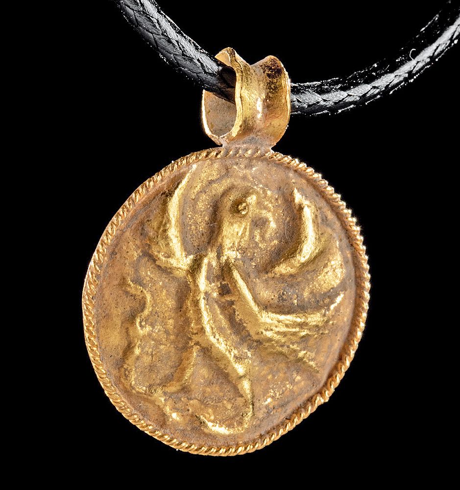 Appraisal: Roman K Gold Pendant w Repousse Eagle - g Roman