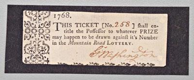 Appraisal: George Washington autograph Mountain Road Lottery ticket number dated partially