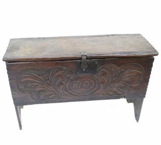 Appraisal: Late th century Jacobean-style six board carved oak chest carved