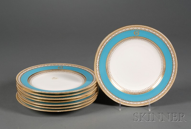 Appraisal: Eight Minton Bone China Lunch Plates England c gold and