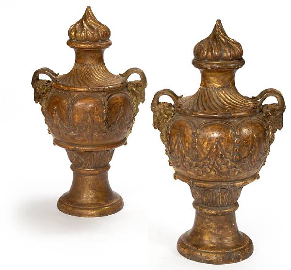 Appraisal: Each with spirally fluted onion form finial over a swag