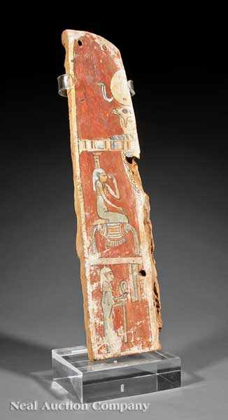 Appraisal: An Antique Egyptian Painted Wood Funerary Fragment wood and gesso