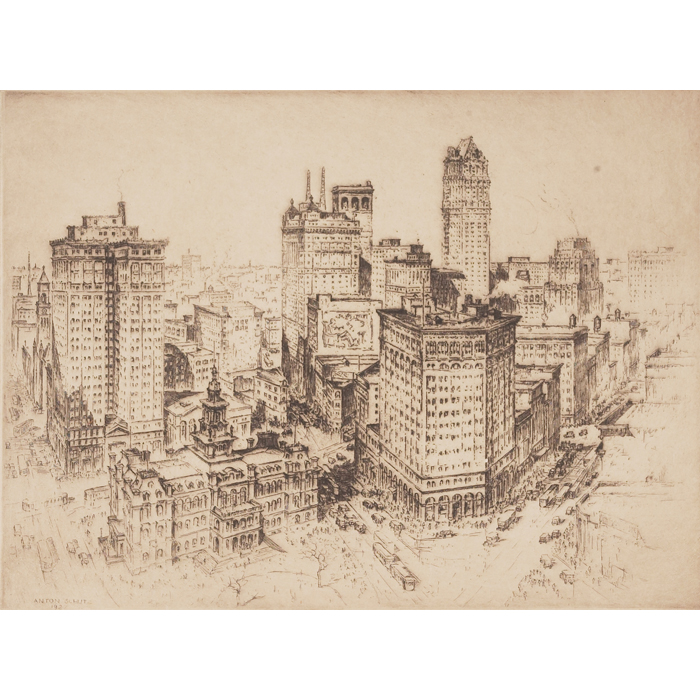 Appraisal: Anton Schutz American German - ''Heart of Detroit '' etching