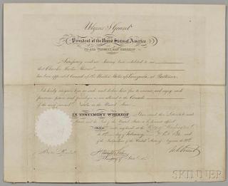 Appraisal: Grant Ulysses S - Document Signed February Single page engraved