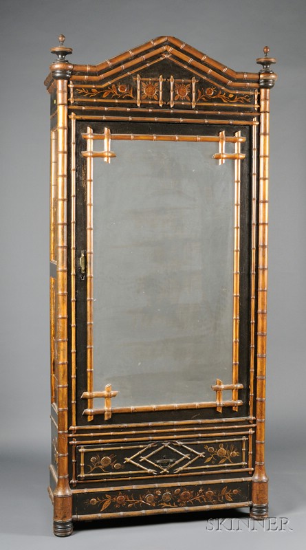 Appraisal: Victorian Gold Painted and Japanned Faux Bamboo Side Cabinet late