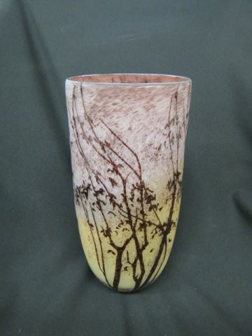 Appraisal: Cameo and Enameled Art Glass Vase forest design on mottled