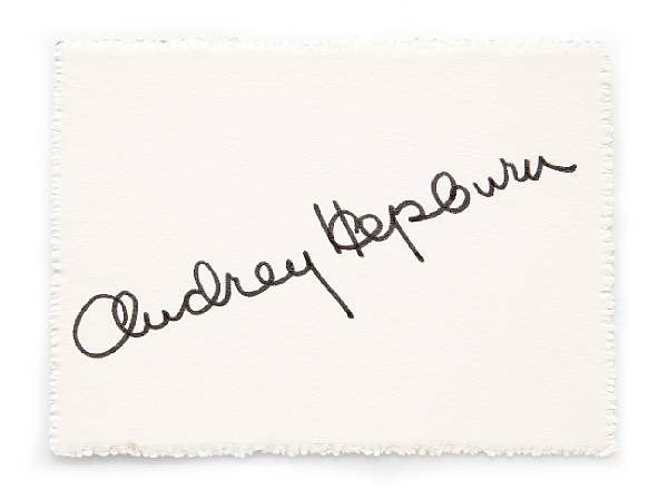 Appraisal: An Audrey Hepburn signed small card s Penned in black