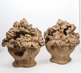 Appraisal: A Pair of Cerused Wood Models of Fruit Filled Baskets