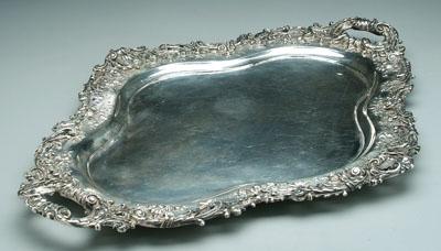 Appraisal: German silver tray cartouche form heavy floral scroll and fruit