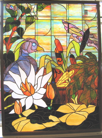 Appraisal: CUSTOM STAINED AND LEADED GLASS PICTURE WINDOW color scene of