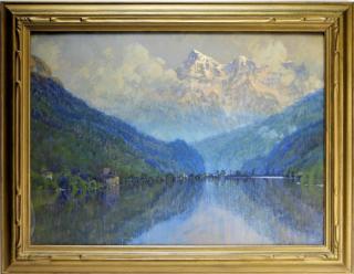 Appraisal: FINE H A Dyer Lake Thun Swiss Landscape Painting RHODE