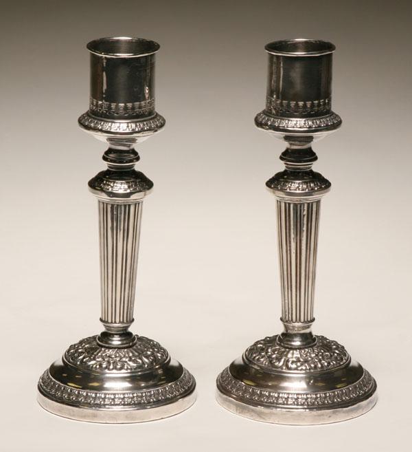 Appraisal: Pair th C Continental silver candlesticks silverplate over copper Stamped