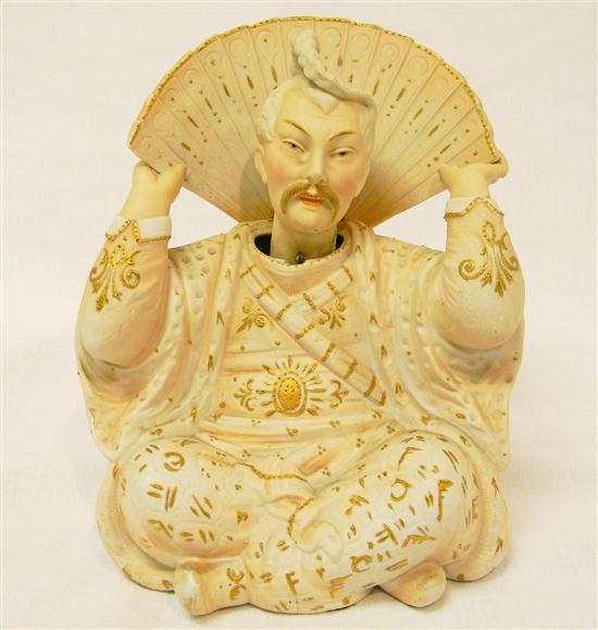 Appraisal: Japanese porcelain nodder with man holding fan behind his head