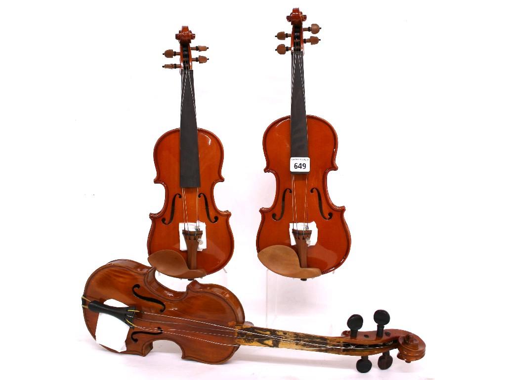 Appraisal: Two contemporary child's violins and a contemporary pochette