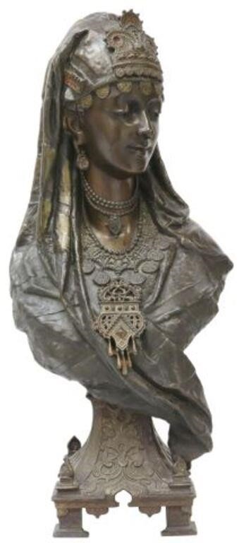 Appraisal: Continental Orientalist patinated metal bust Veiled Woman with cold painted