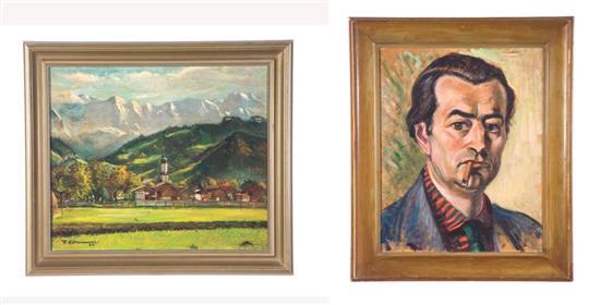 Appraisal: LANDSCAPE AND SELF-PORTRAIT BY ROLF KOMMER VON AKERHIELM GERMAN -