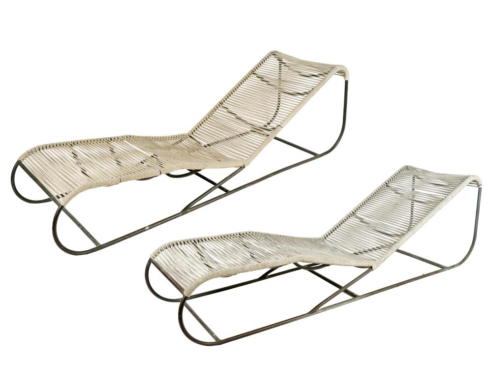 Appraisal: PAIR OF KIPP STEWART CHAISE LOUNGEScirca tubular bronze and rope