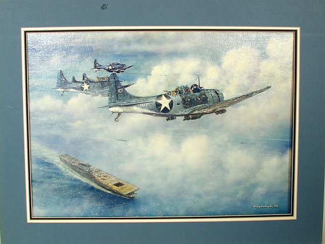 Appraisal: Tony Fachet O C painting depicting WWII Douglas SBD Avengers