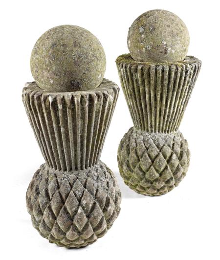 Appraisal: RARE PAIR OF GARDEN STONE THISTLES LATE TH CENTURY with