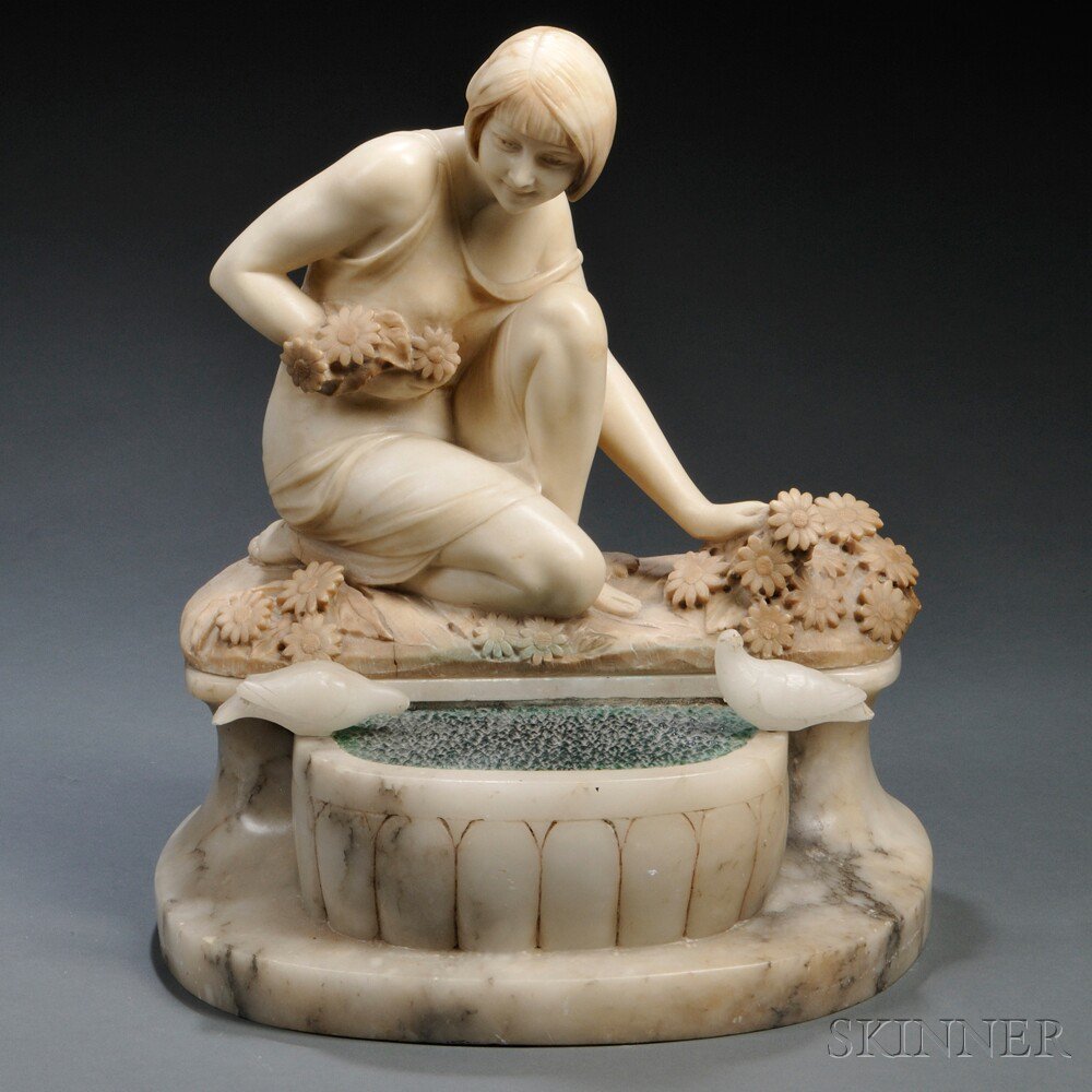 Appraisal: Figural Alabaster Lamp Italy early th century in two parts