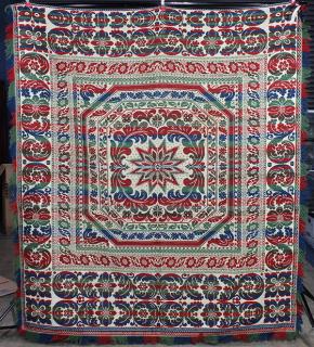 Appraisal: Beiderwand five-color tied coverlet mid- th century executed in madder