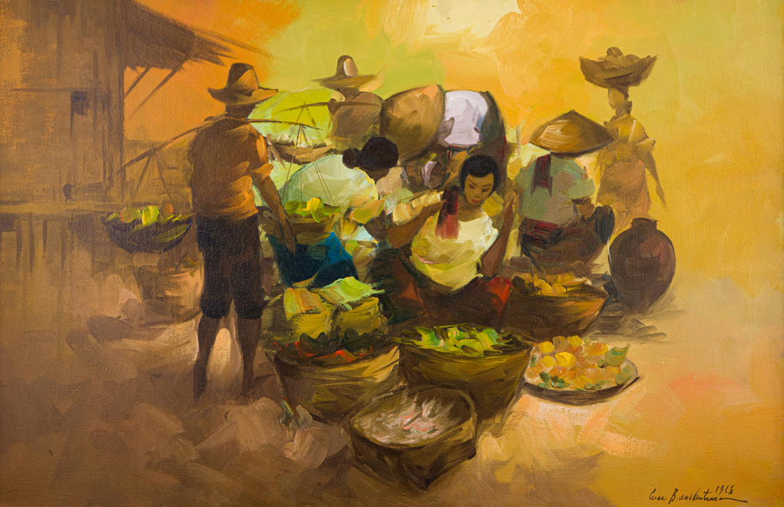 Appraisal: Cesar Benaventura Filipino - Market Place oil on canvas signed