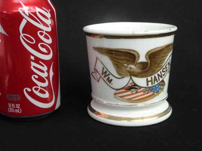 Appraisal: th c occupational Patriotic shaving mug painted ''Wm Hansen'' with