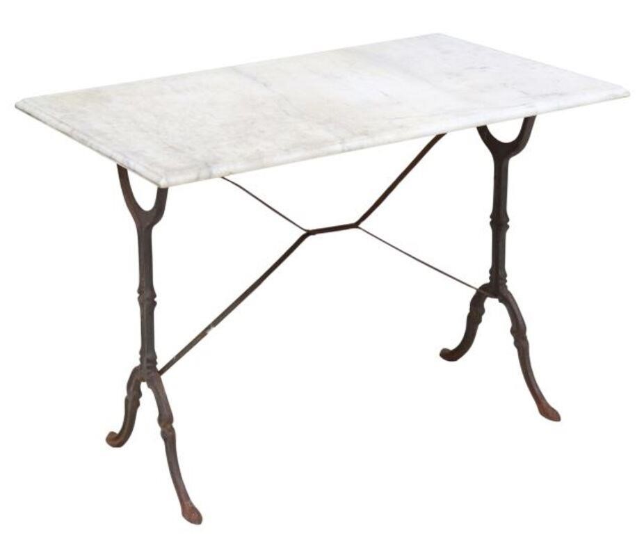 Appraisal: French marble-top cast iron bistro table early th c approx