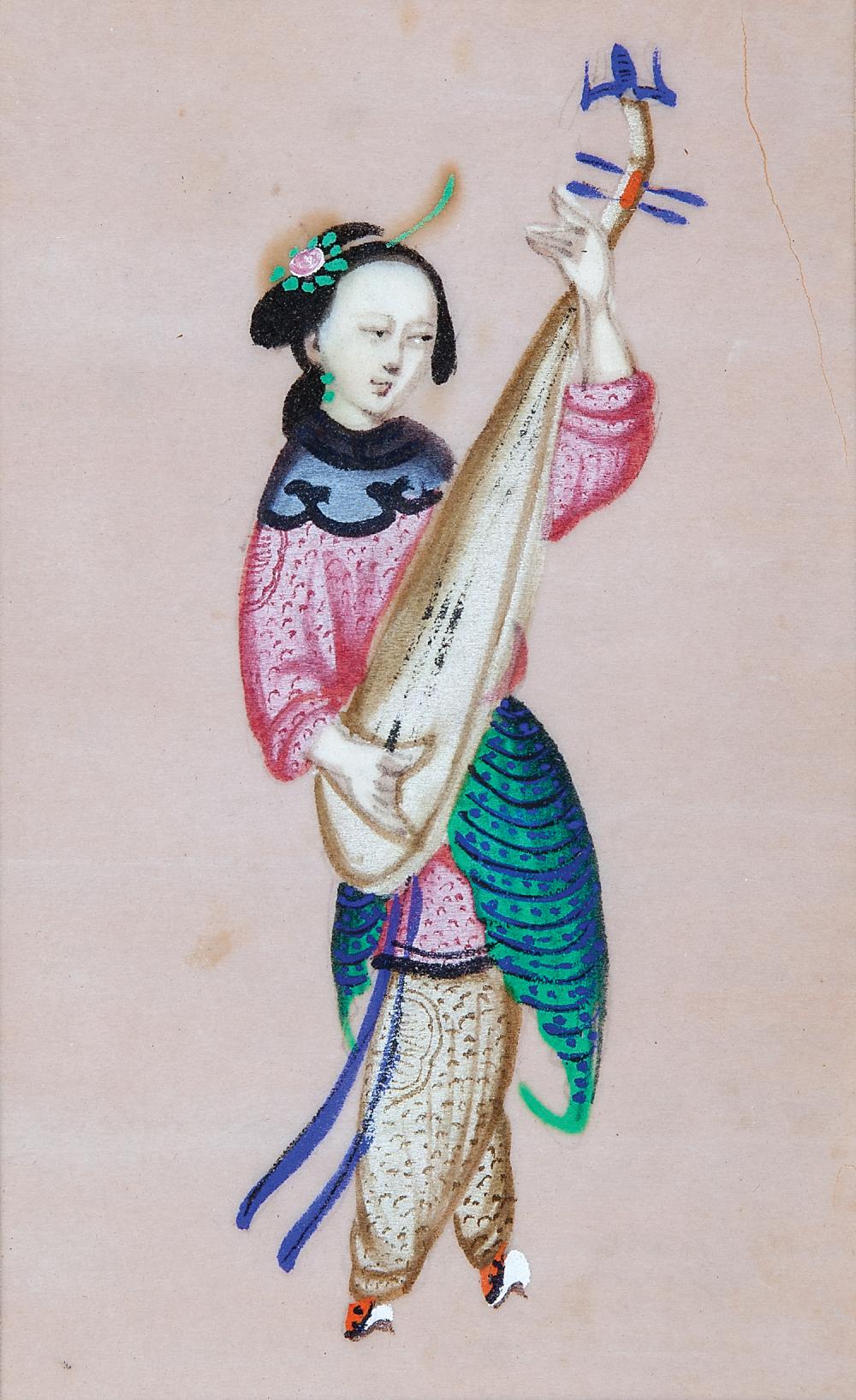 Appraisal: Chinese Export School th c Female with Qin and Male