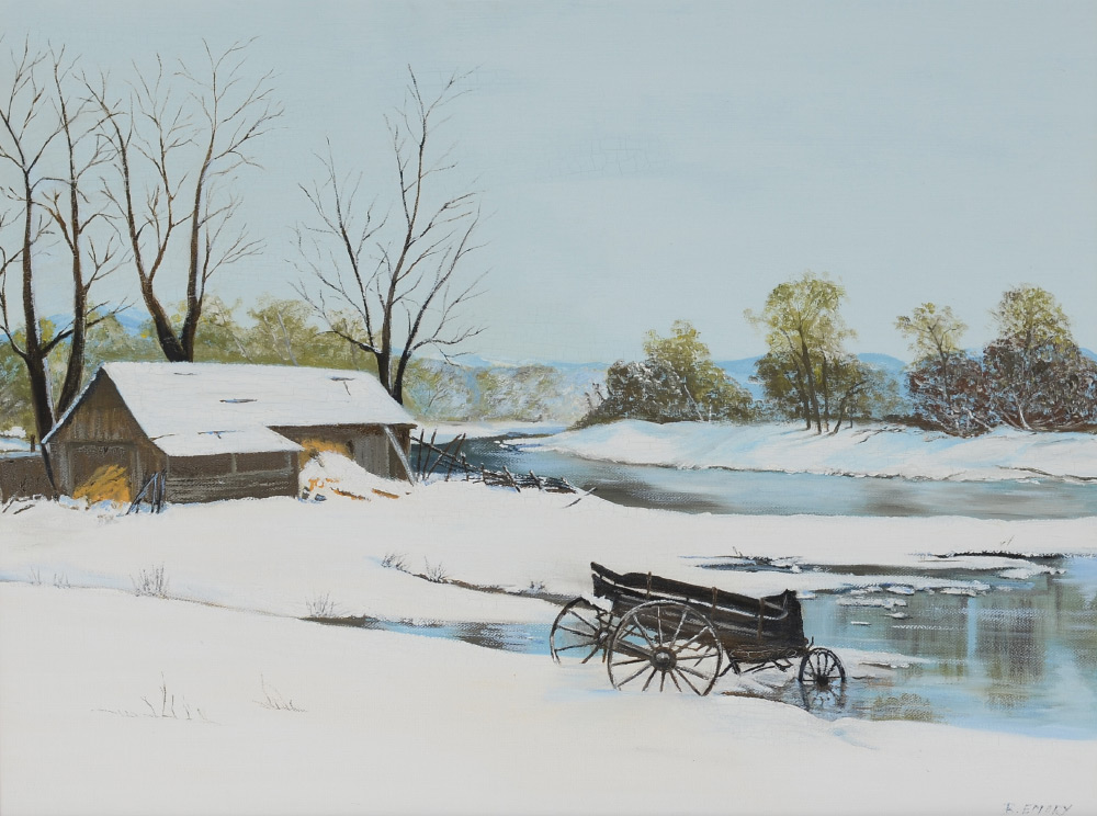 Appraisal: B EMORY WINTER LANDSCAPE PAINTING Oil Canvasboard '' x ''