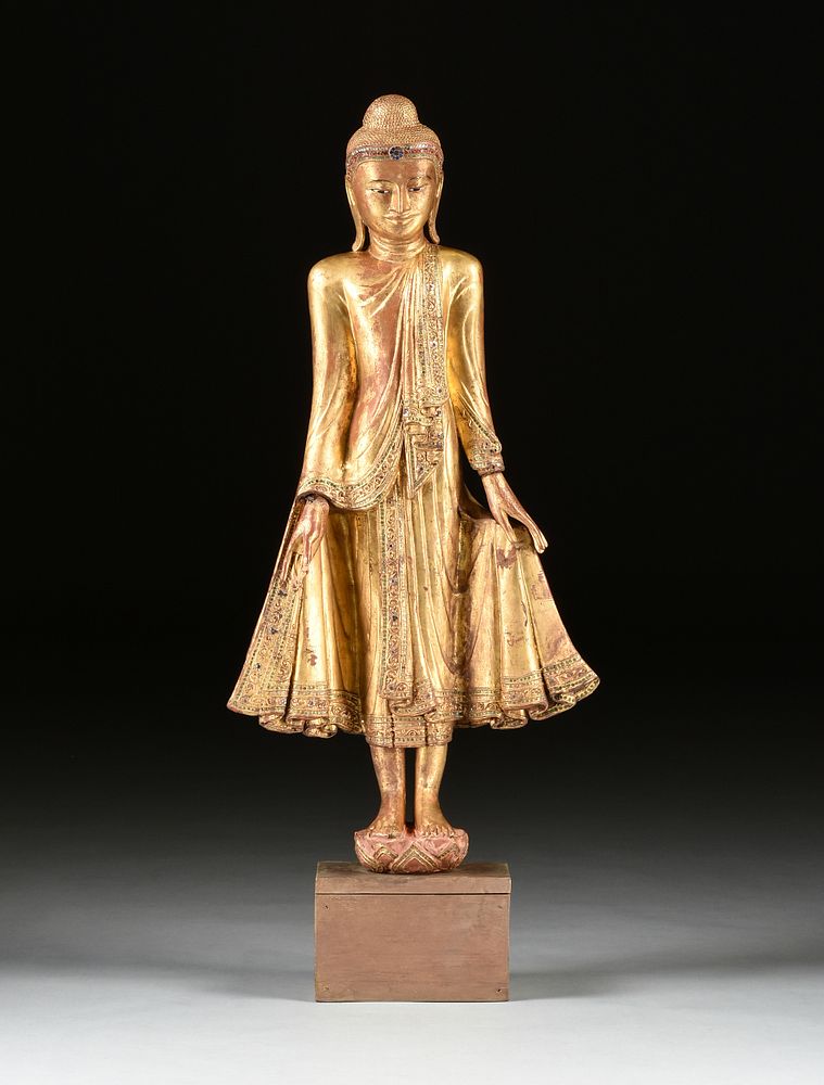 Appraisal: A BURMESE FAUX JEWELED GILTWOOD FIGURE OF BUDDHA LATE TH