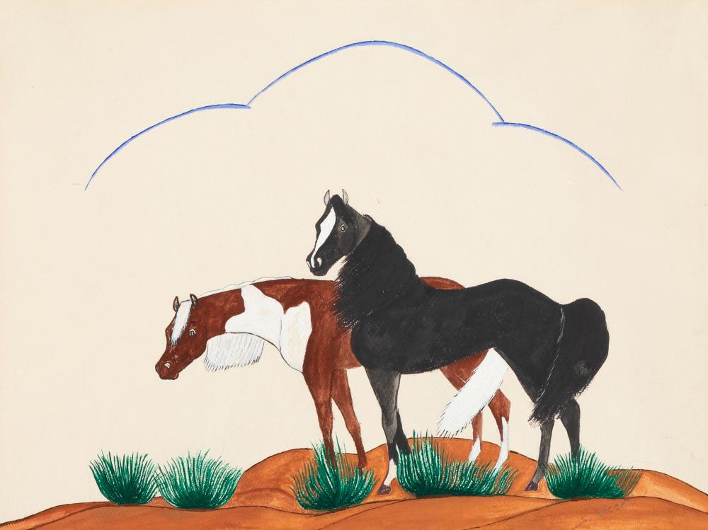 Appraisal: STEVEN VICENTI SAGEBRUSH DAWN TWO HORSES Steven Vicenti Jicarilla Apache