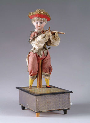 Appraisal: CRANK AUTOMATON OF BOY PLAYING HIS FIDDLE This charming little