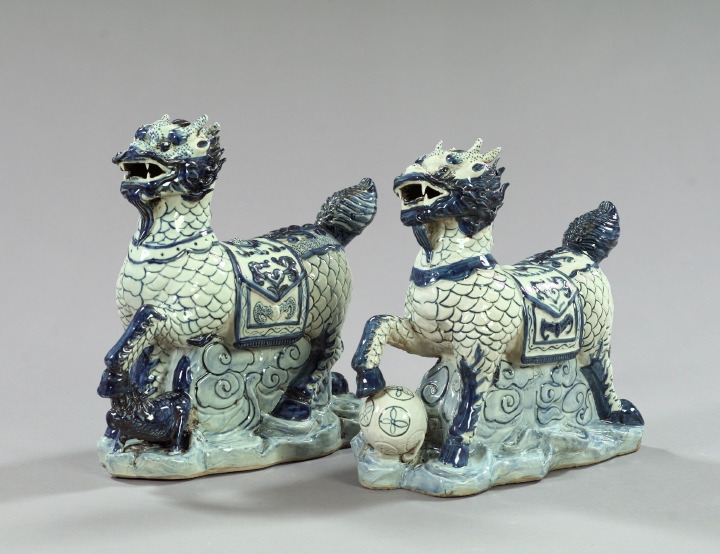 Appraisal: Large Pair of Kuang-Hsu Blue and White Porcelain Figures of