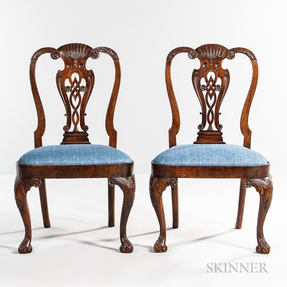 Appraisal: Pair of Georgian Carved Walnut Side Chairs Pair of Georgian